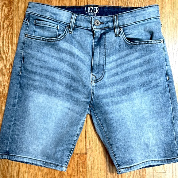 Slim Fit Lazer Light Wash Denim Shorts - Picture 1 of 5